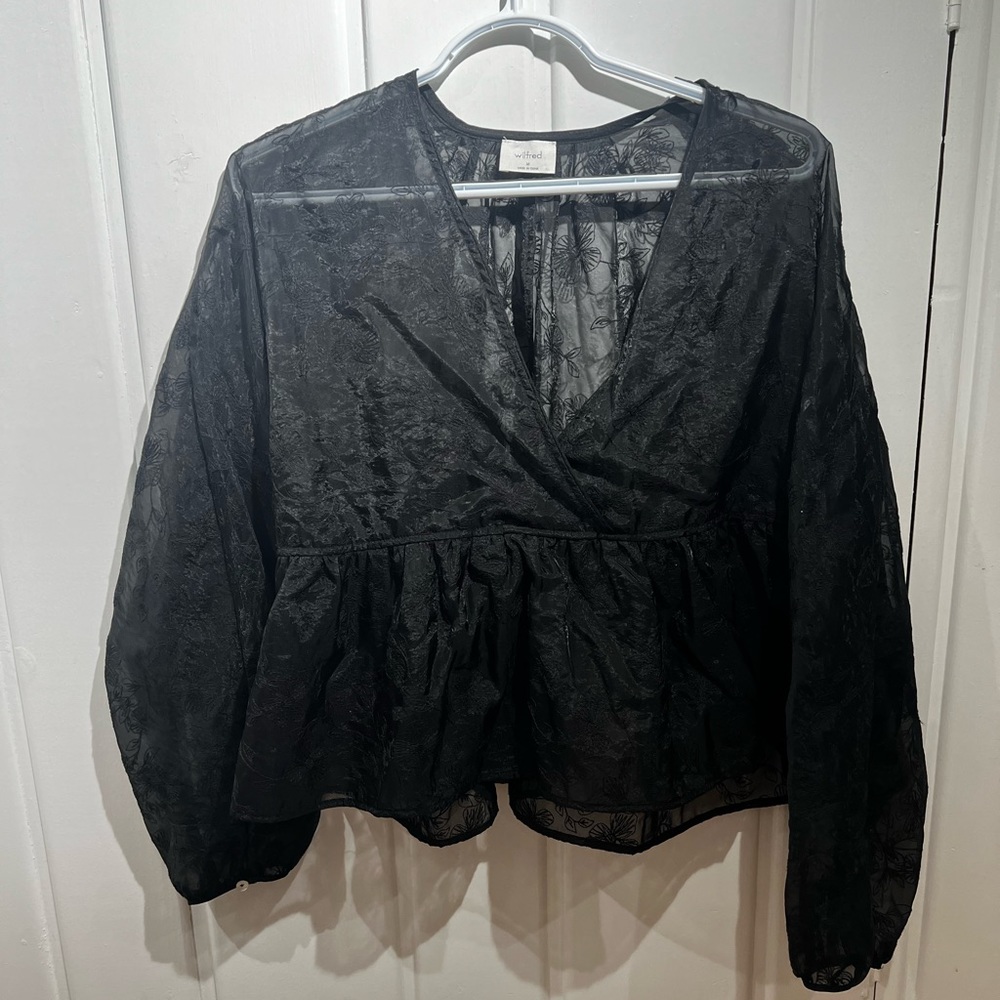 Black, floral/lace blouse from Aritzia